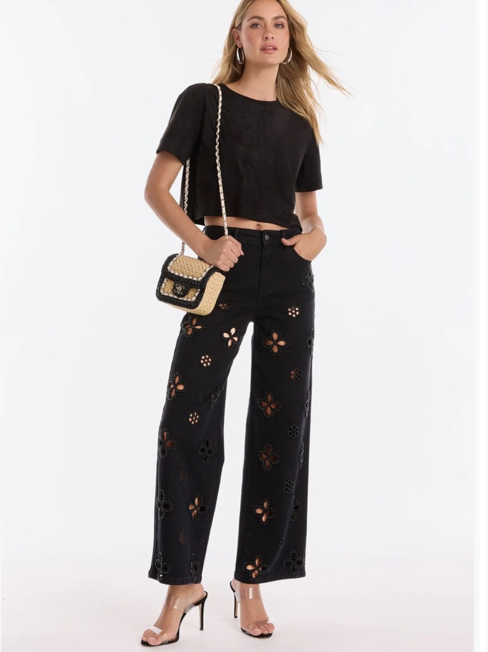 The Nolia Shop High Rise Floral Cutout Jeans